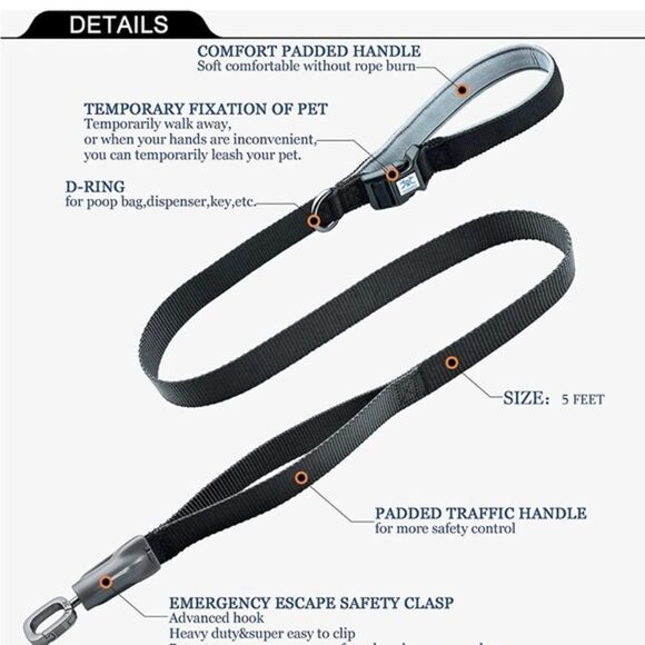 Emergency Escape Dog Leash Padded Handles&Traffic Handle and Escape Safe… - Picture 2 of 6